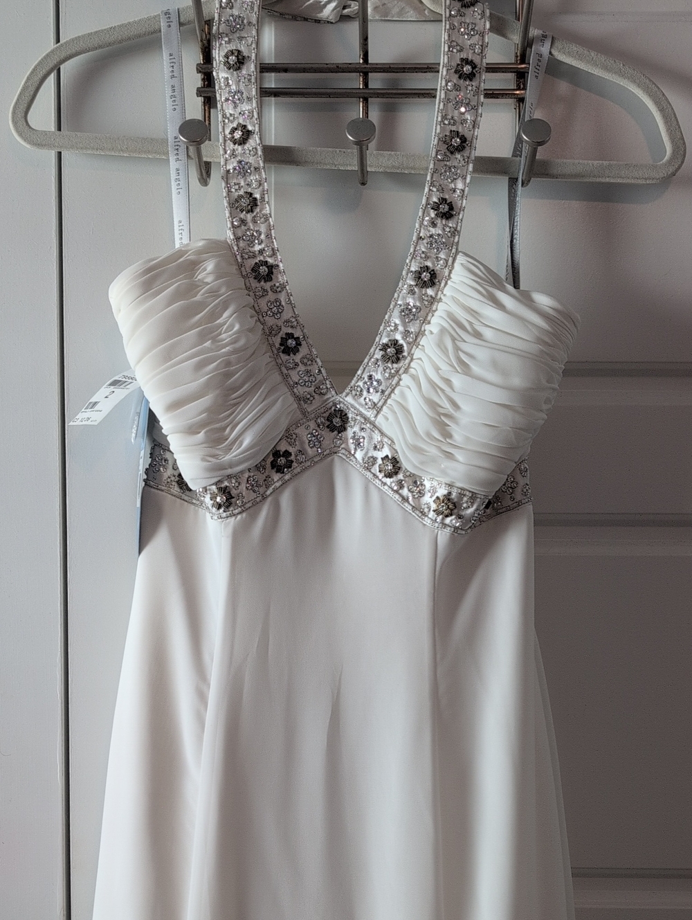 Alfred Angelo White Strapless Gown with Beaded Halter Trim